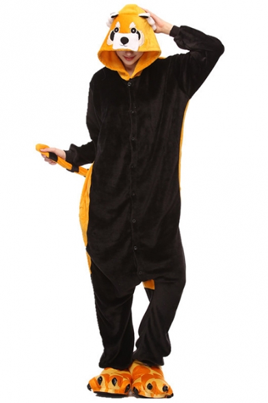 Black and Yellow Racoon Cosplay Fleece Long Sleeve Carnival Onesie Pajama
