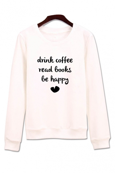 Chic Letter Sweet Heart Printed Long Sleeve Loose Crewneck Cotton Sweatshirt for Girls