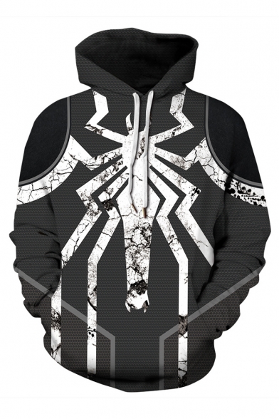 Dark Gray Spider Pattern Long Sleeve Unisex Sports Hoodie