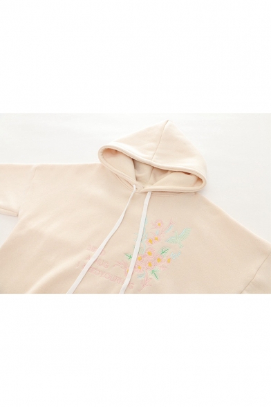 Floral Letter Embroidered Long Sleeve Casual Loose Leisure Hoodie