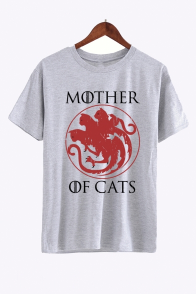 Hot Fashion Letter MOTHER OF CATS Printed Crewneck Raglan Short Sleeve Tee