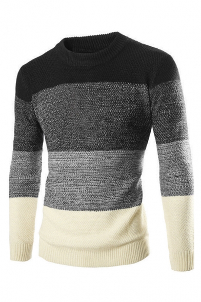 Men's Trendy Color Block Long Sleeve Crew Neck Slim Fit Sweater