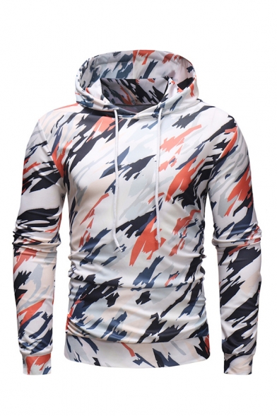 Unique Graffiti Camouflage Printed Long Sleeve White Fitted Hoodie