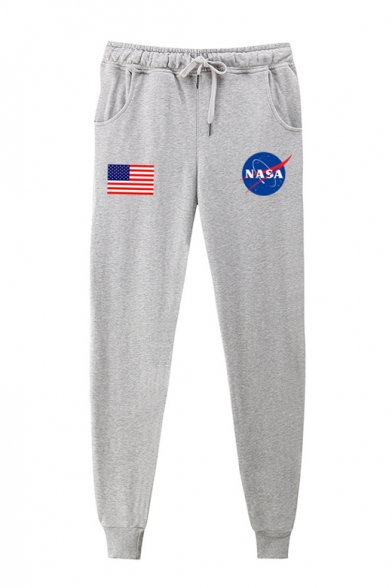 Fashion NASA Logo Patched Drawstring Waist Casual Loose Fitted Sweatpants