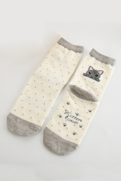 Funny Cartoon Cat Striped Printed Cotton Sox Socks of Five Pairs