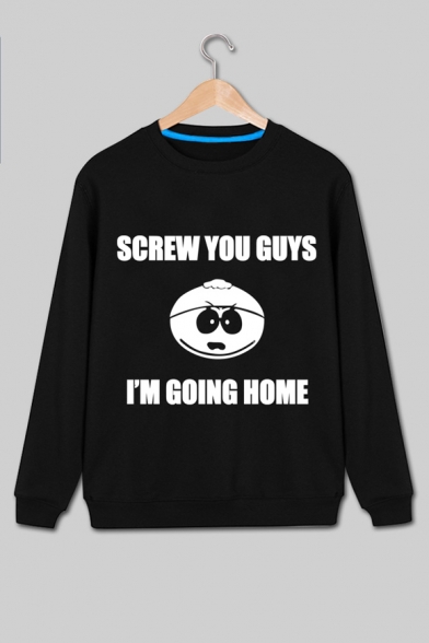 

Funny Cartoon Letter SCREW YOUR GUYS I' GOING HOME Long Sleeve Sweatshirt, Black;white, LC491456