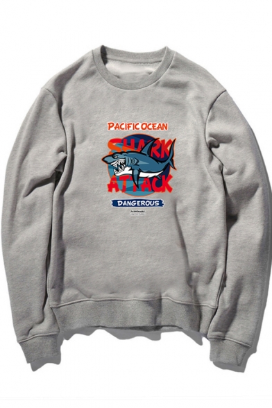Lovely Cartoon Shark Attack Pattern Long Sleeve Crewneck Cotton Sweatshirt
