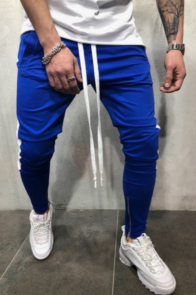 Men's Hip Hop Color Block Zip Embellished Sports Jogger Pants