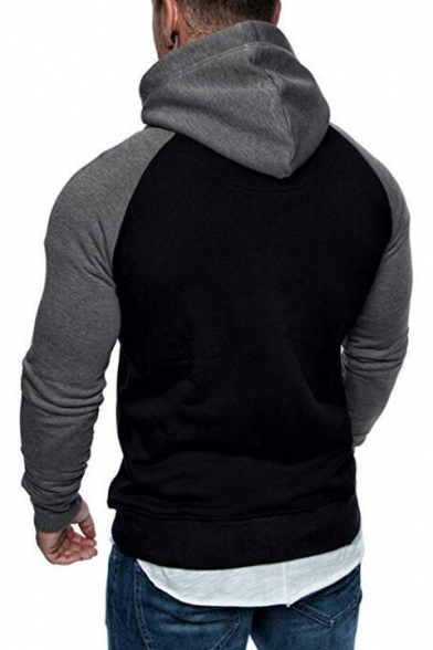 Men's Winter Fashion Color Block Long Sleeve Slim Fitted Hoodie