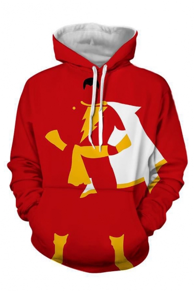 Shazam 3D Printed Long Sleeve Red Loose Fitted Hoodie