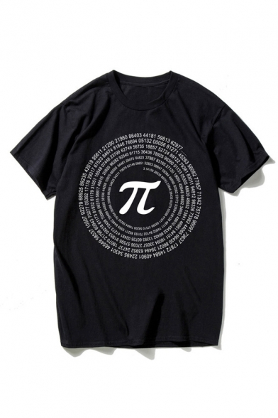 Funny Circumference Ratio Printed Round Neck Short Sleeve Loose Fitted T-Shirt
