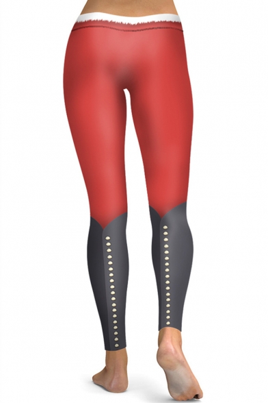 Hot Fashion Color Block Red Skinny Fit Stretch Sports Leggings