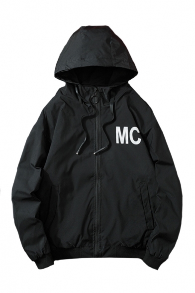Letter MC Printed Hooded Long Sleeve Zip Up Jacket for Juniors