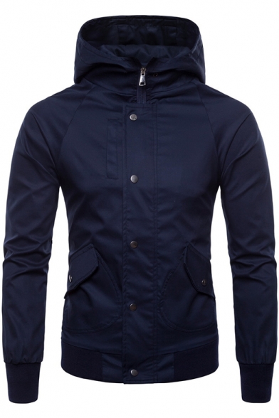 Men's Basic Simple Long Sleeve Hooded Zip Up Tailored Fitted Jacket
