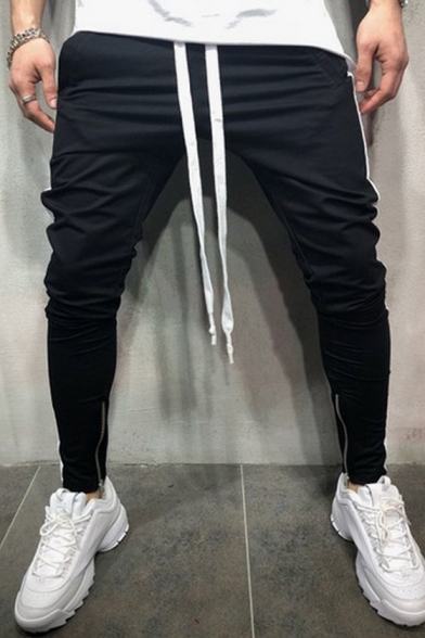 Men's Hip Hop Color Block Zip Embellished Sports Jogger Pants