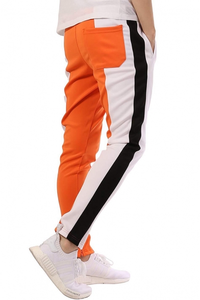 Men's New Fashion Drawstring Waist Color Block Fitted Sports Pants