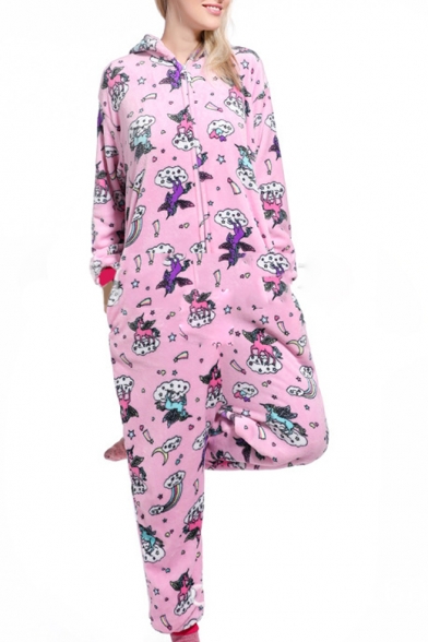 Pink Pegasus Cosplay Long Sleeve Hooded Costume Onesie Sleepwear Pajamas