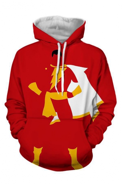 Shazam 3D Printed Long Sleeve Red Loose Fitted Hoodie