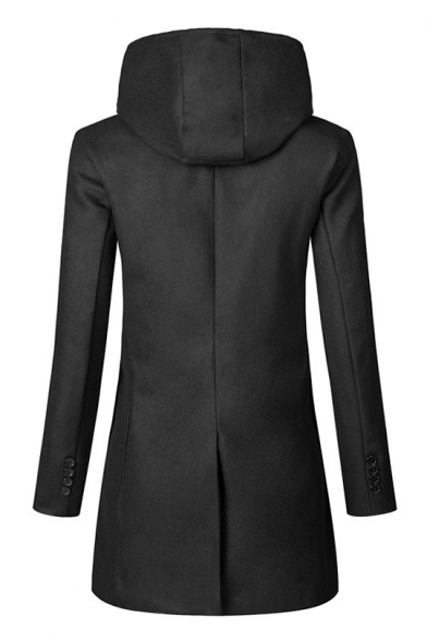 Winter's Basic Solid Long Sleeve Hooded Double Breasted Fitted Trench Coat