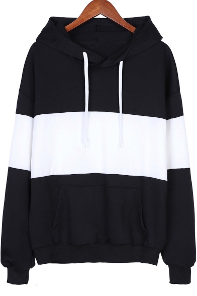 Classic Black and White Colorblock Two-Tone Long Sleeve Hoodie ...