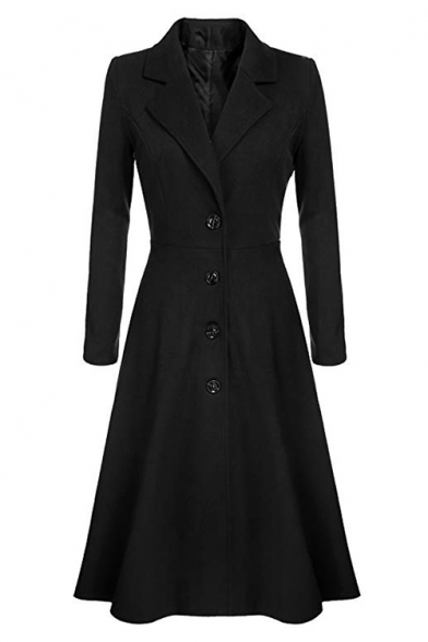 Classic Notched Lapel Collar Long Sleeve Button Down Solid Longline Trench Coat