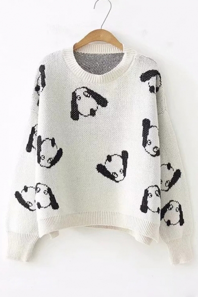 Crewneck Long Sleeve Cartoon Overall Dog Printed Winter's Sweater