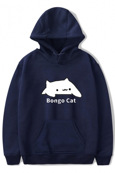 Funny Letter Cartoon BONGO CAT Pattern Winter's Long Sleeve Hoodie
