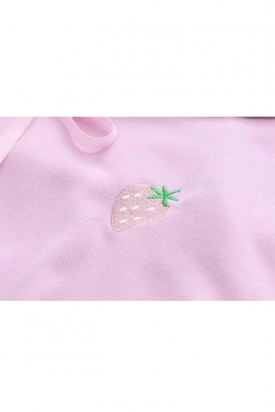 Girls' Striped Sailor Collar Strawberry Embroidered Long Sleeve Sweatshirt