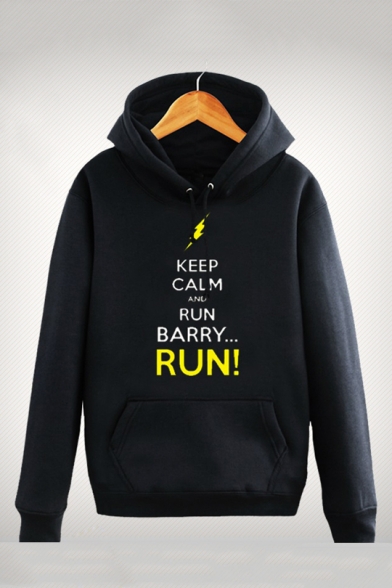 THE FLASH Series Letter KEEP CALM AND RUN BARRY Printed Long Sleeve Relaxed Hoodie