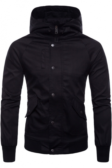Men's Basic Simple Long Sleeve Hooded Zip Up Tailored Fitted Jacket
