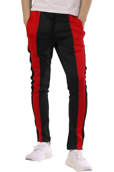 Men's New Fashion Drawstring Waist Color Block Fitted Sports Pants