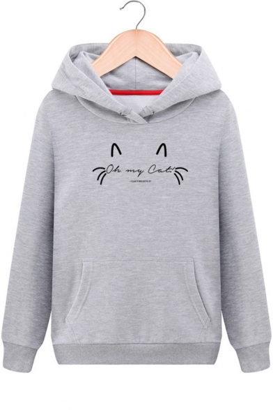 New Arrival Cartoon Letter OH MY CAT Pattern Long Sleeve Winter's Sports Hoodie