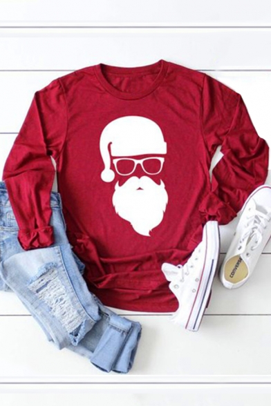 New Fashion Cartoon Character Santa Claus Pattern Long Sleeve Crewneck T-Shirt