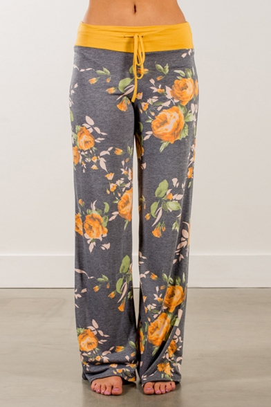 New Fashion Tied Waist Floral Printed Loose Fitted Wide Legs Pants