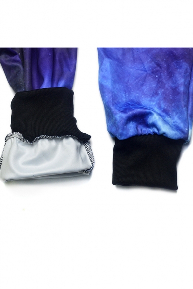 Purple 3D Galaxy Printed Elastic Waist Sports Sweatpants
