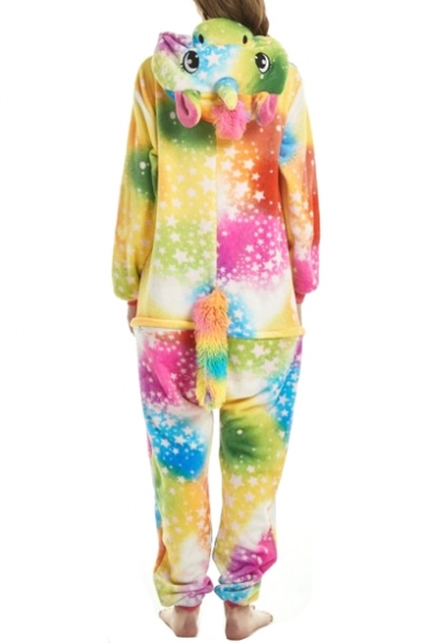 Yellow Star Printed Pegasus Cosplay Fleece Unisex Costume Onesie Pajamas