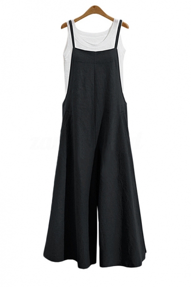Casual Loose Fit Wide Legs Basic Solid Jumpsuits for Women