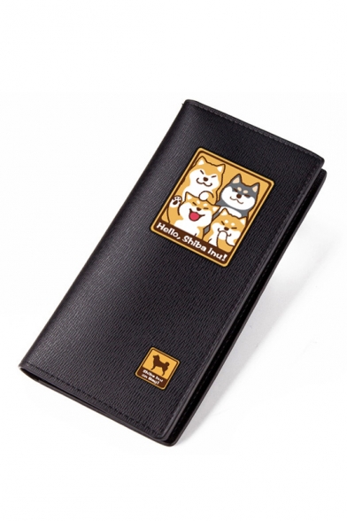 Cute Cartoon Dog Pattern Black Wallet for Juniors 9.5*18.3cm
