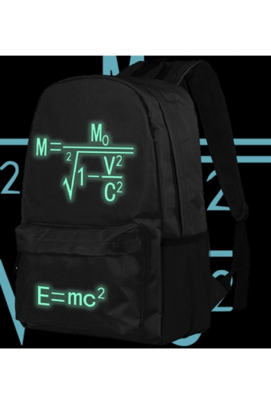 Fashion Luminous Green Einstein Relativistic Formula Printed Black Schoolbag