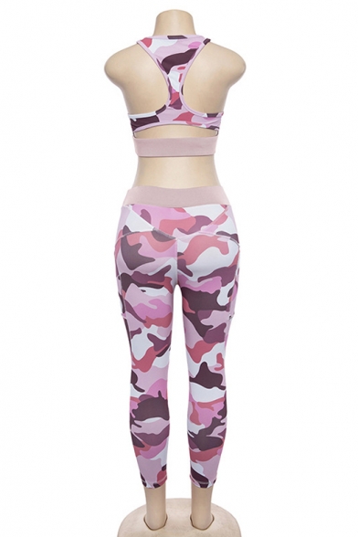 Fashion Pink 3D Printed Tank Top Cropped Pants Sports Yoga Co-ords for Women