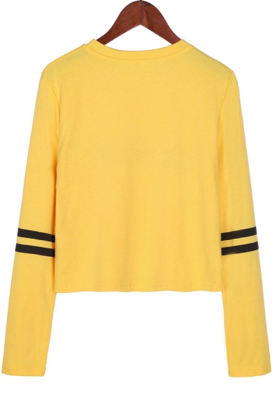 Fashion Striped Long Sleeve Round Neck Letter YES DADDY Print Yellow T-Shirt