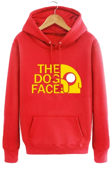 Funny Cartoon Letter THE DOG FACE Printed Long Sleeve Fitted Hoodie for Guys