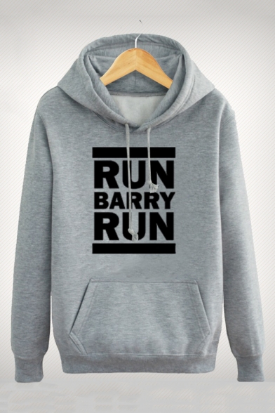 Letter RUN BARRY RUN Printed Long Sleeve Sports Fitted Hoodie