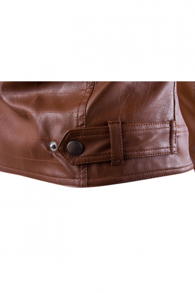 Men's Trendy Zip Embellished Long Sleeve Stand Collar PU Biker Jacket