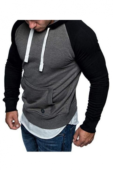 Men's Winter Fashion Color Block Long Sleeve Slim Fitted Hoodie