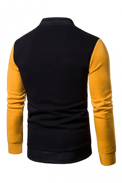 New Fashion Stand Collar Color Block Long Sleeve Double Zip Closure Fitted Sweatshirt