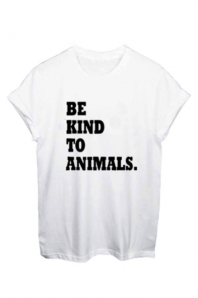 Stress Style Letter BE KIND TO ANIMALS Printed Short Sleeve Round Neck Tee