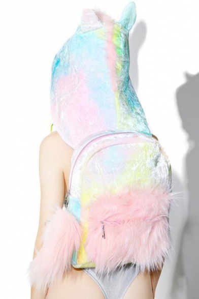 Unique Blue and Pink Tie Dye Unicorn Shaped Schoolbag Backpack