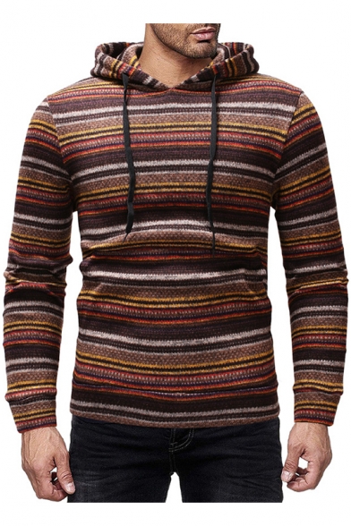 Winter's Fashionable Striped Print Long Sleeve Slim Fitted Hoodie for Men
