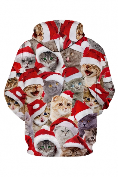 3D All Over Christmas Cat Pattern Long Sleeve Sports Leisure Hoodie